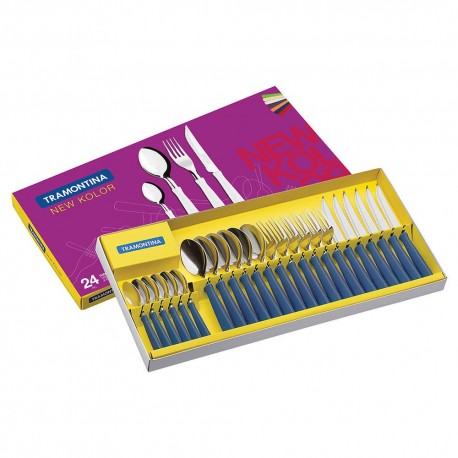 Juego de Cubiertos Tramontina New Kolor 24 pzs Azul - Envío Gratuito